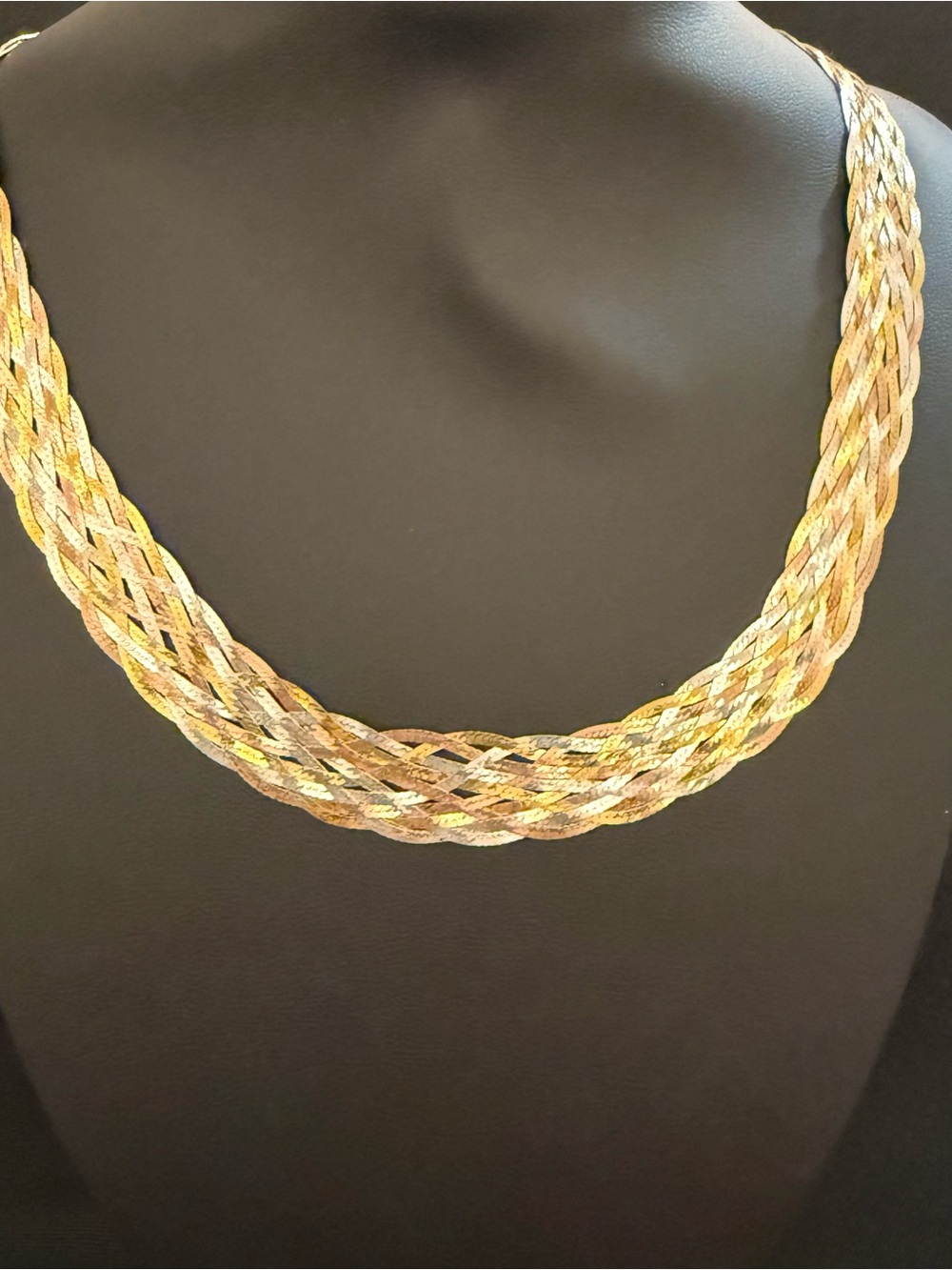 Karizia 925 Italy Tri Color Sterling Silver Braided Woven Necklace 16 Inch